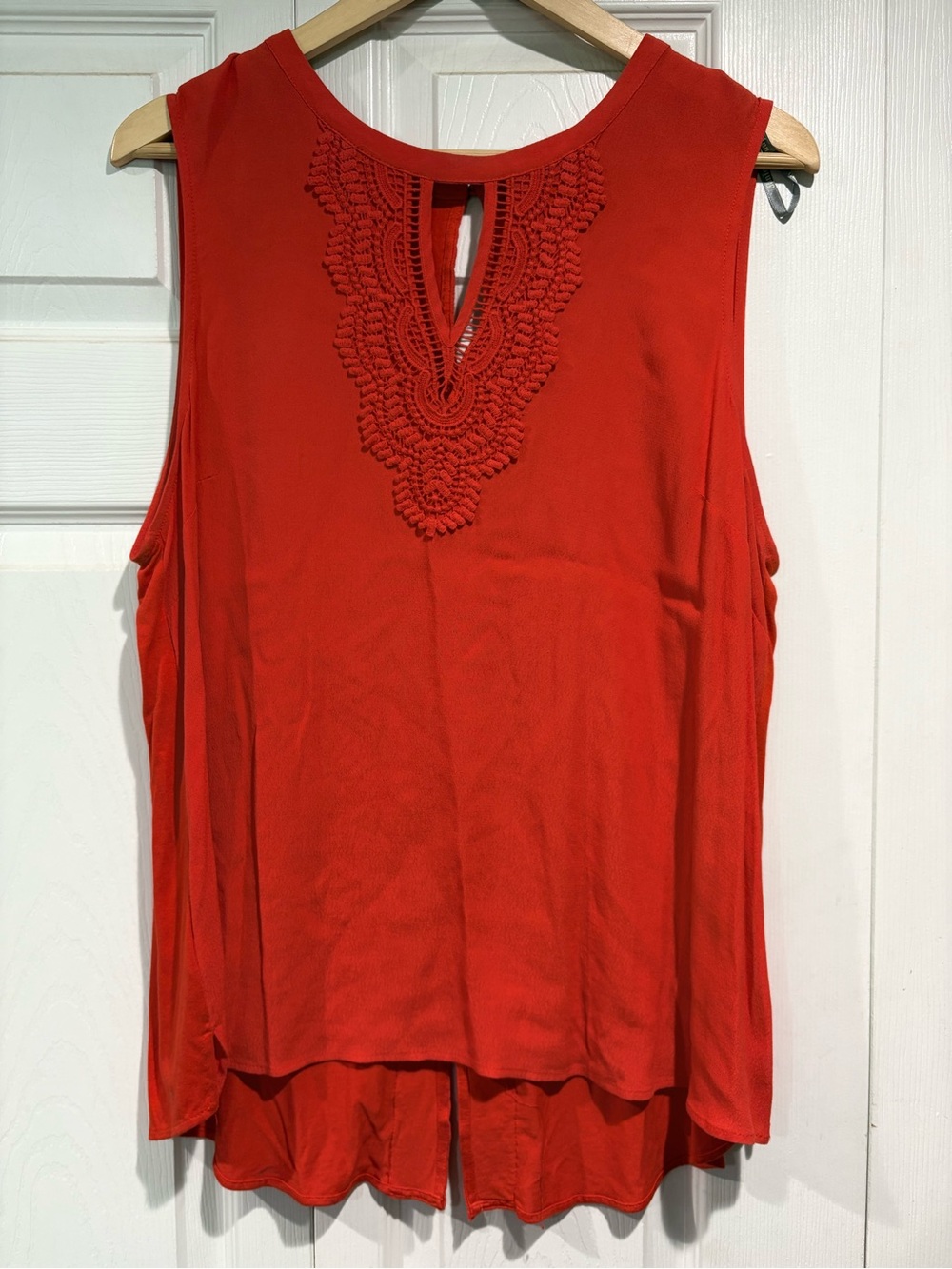 Daniel Rainn Red Crochet Yoke Sleeveless Tank